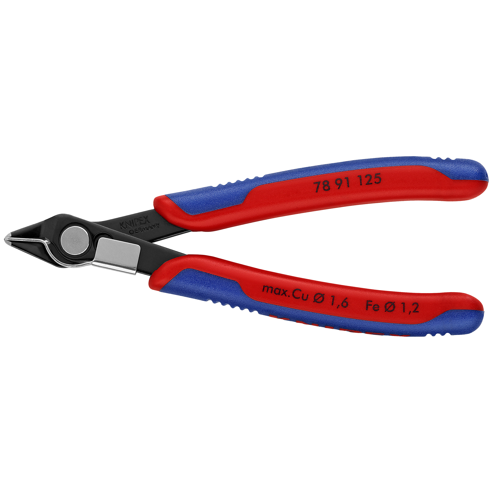 KNIPEX Electronics Super Knips - 5in., Comfort Grip, Steel, 0.063in. Jaw Capacity, Lead Catcher, Model# 78 91 125